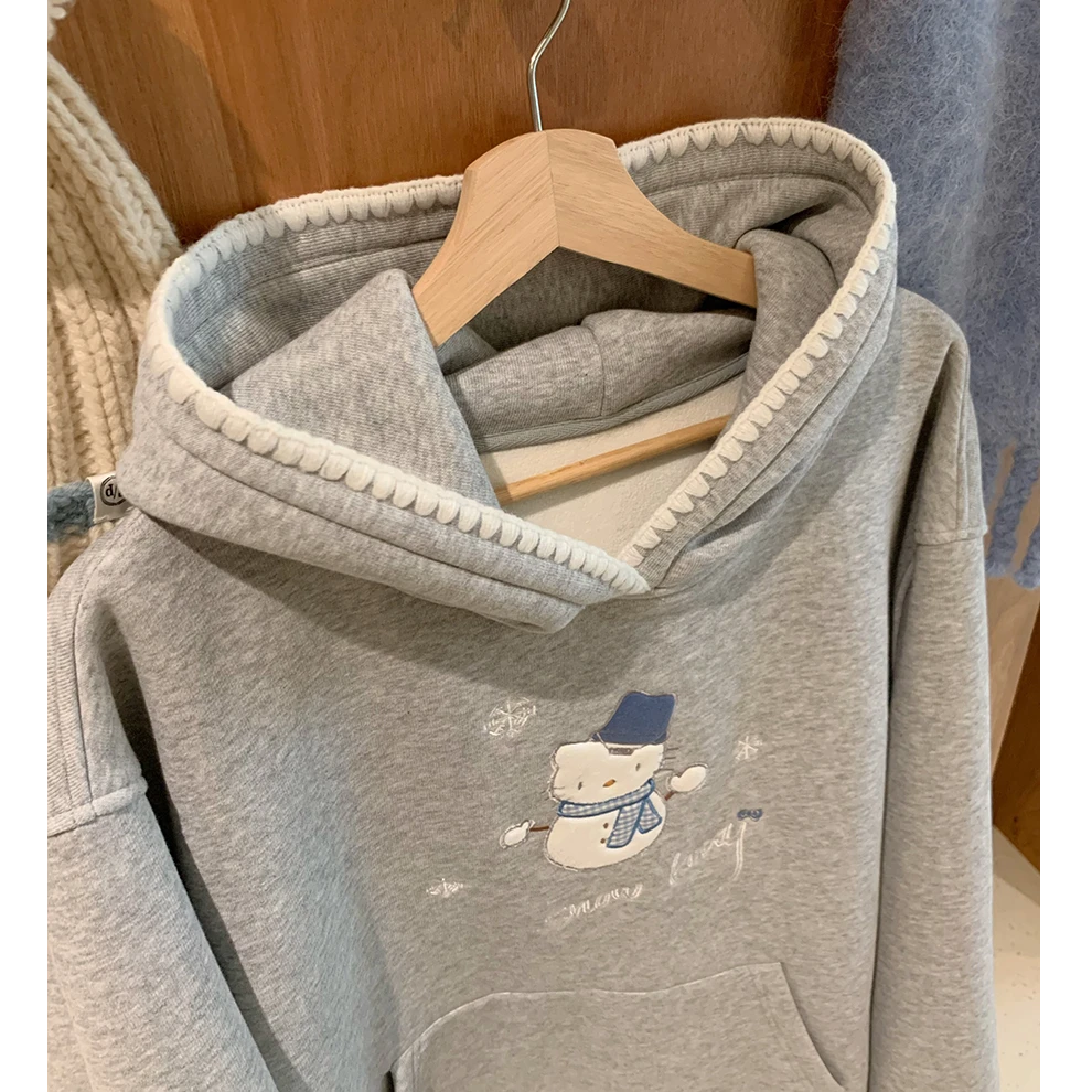 工厂清货福利~云端雪人多色外套连帽卫衣加绒保暖外穿女