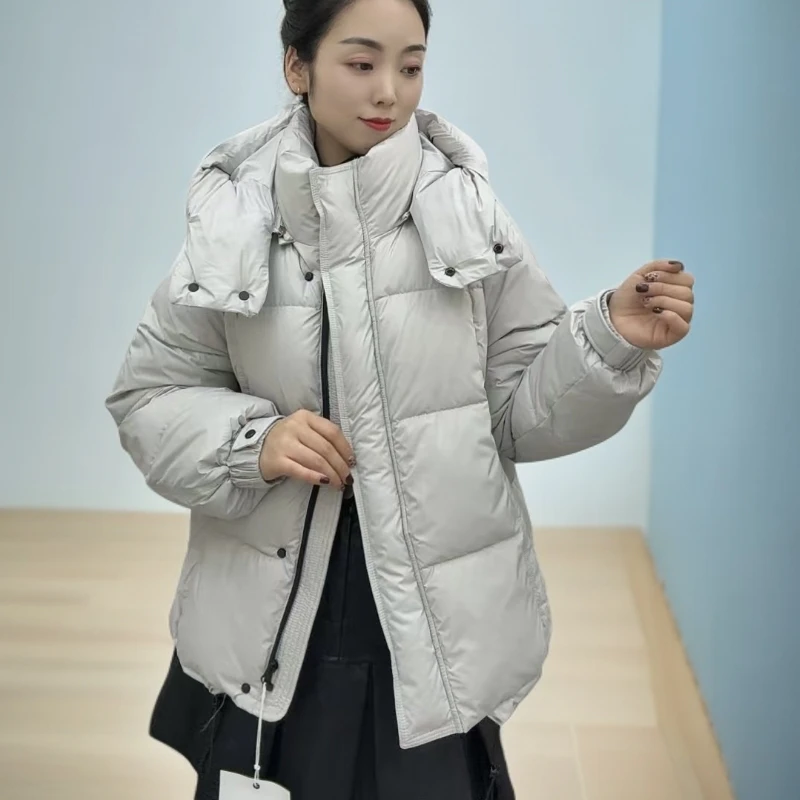 韩版短款连帽女冬季加厚保暖宽松白鸭绒羽绒服女款百搭
