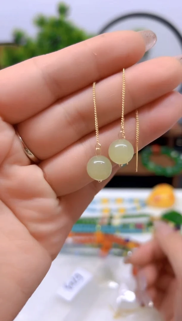 【闪购商品】和田玉耳饰14K金镶嵌耳饰E723