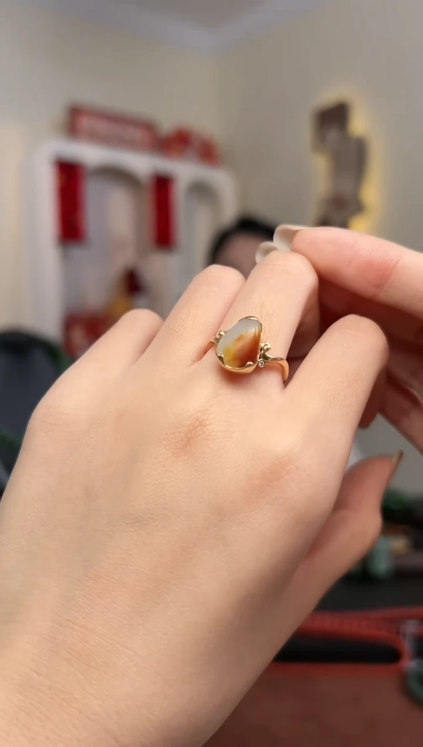 【闪购商品】和田玉戒指18K金镶嵌D2- 17mm wr