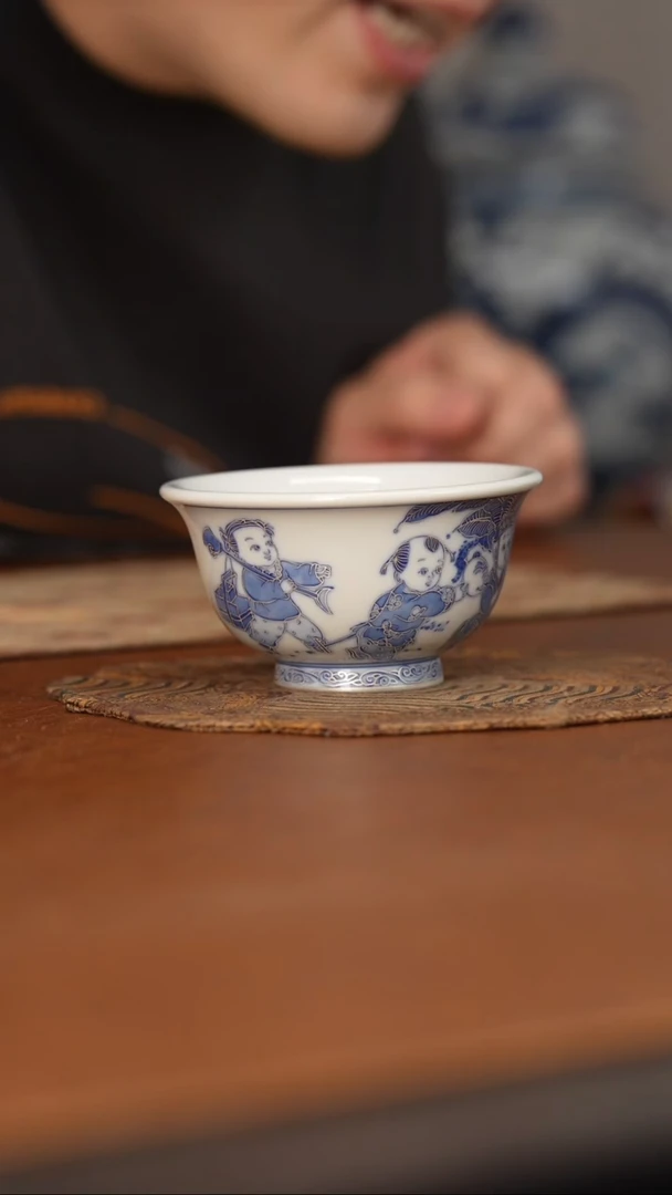 杯四景堂青花描银