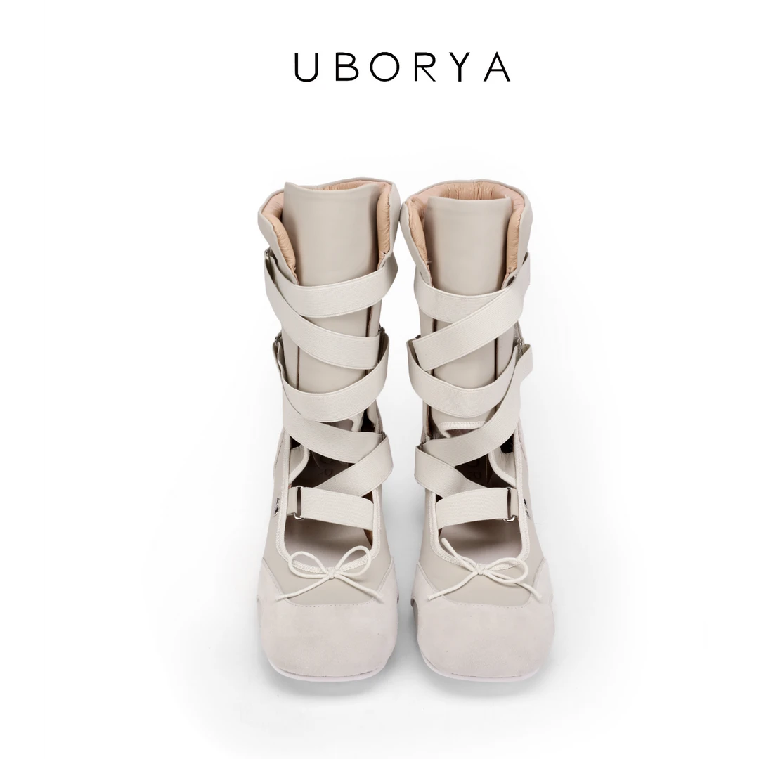 UBORYA设计师原创/【新品上市】休闲白色芭蕾绑带平底优雅可爱短靴