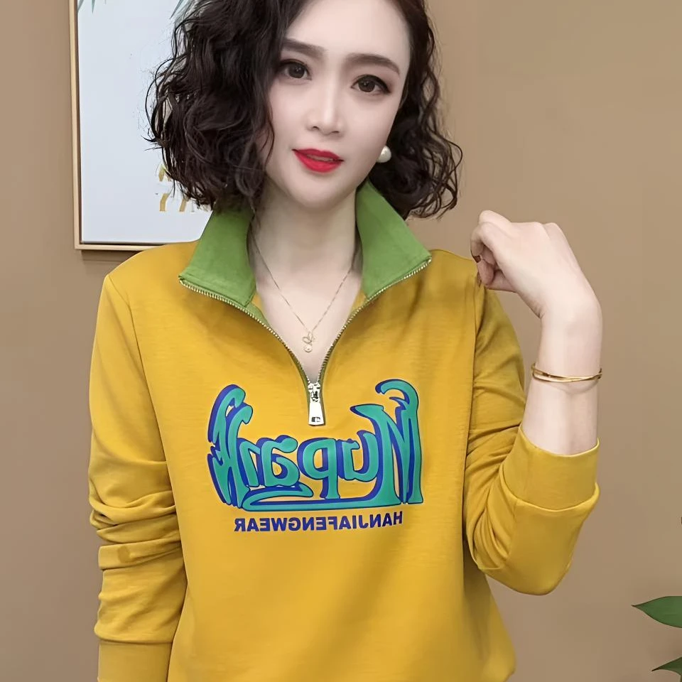 2025春秋半拉链长袖女印花心碎显瘦卫衣百搭立领时尚休闲女士#26