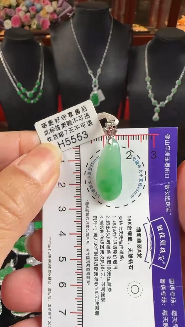 颈饰18K金镶嵌翡翠H5553冰绿福瓜