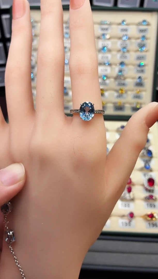 银S925镶嵌戒指海蓝宝石0002