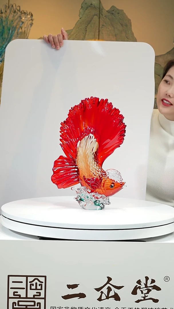手工艺品琉璃红斗鱼