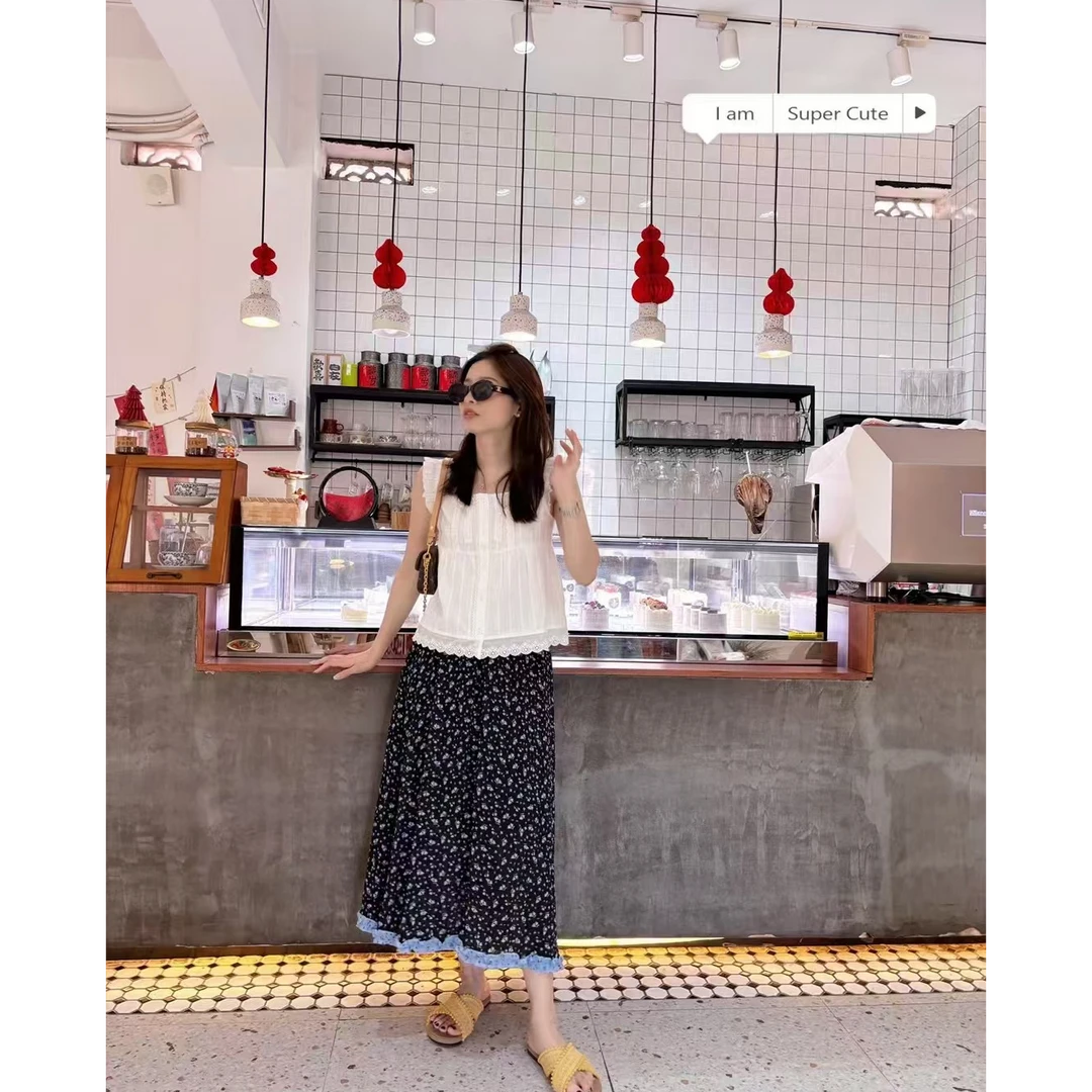 小飞袖单排扣小衫1829➕韩版小花半身裙2740