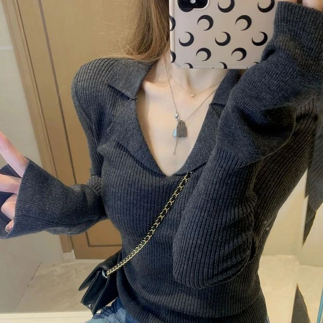 【小爱专属】女装韩版毛衣2025春季新款V领长袖纯色打底衫T恤女