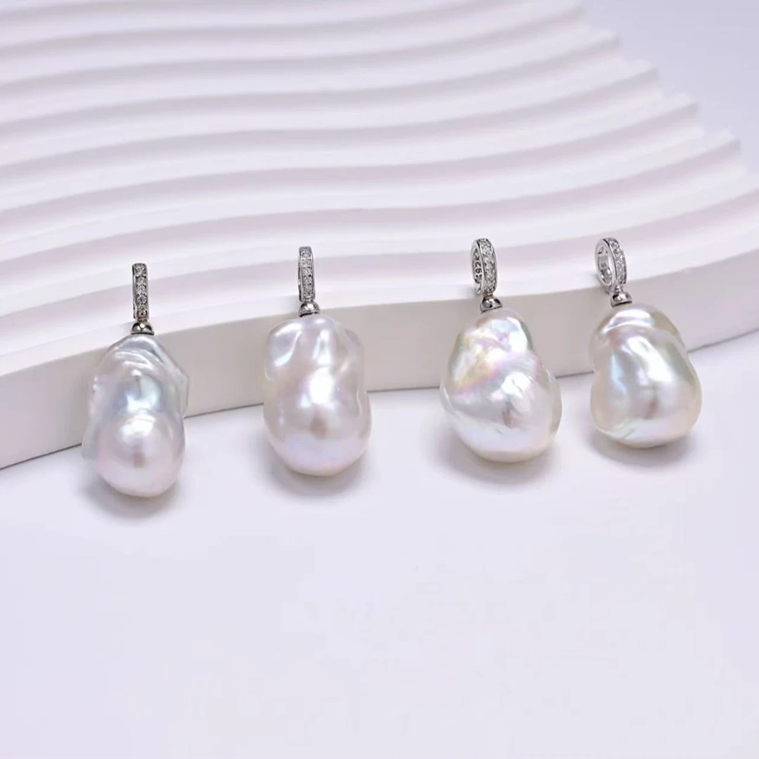 天然炫彩蓝血大巴洛克万能扣珍珠吊坠12-14mm