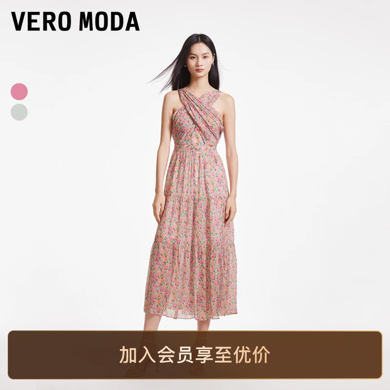 Vero Moda连衣裙女装碎花无袖收腰长裙度假轻奢高级感老钱风洋气