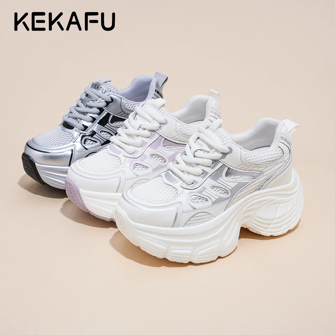 KEKAFU/珂卡芙夏季新款网面透气厚底增高8公分休闲运动老爹鞋女