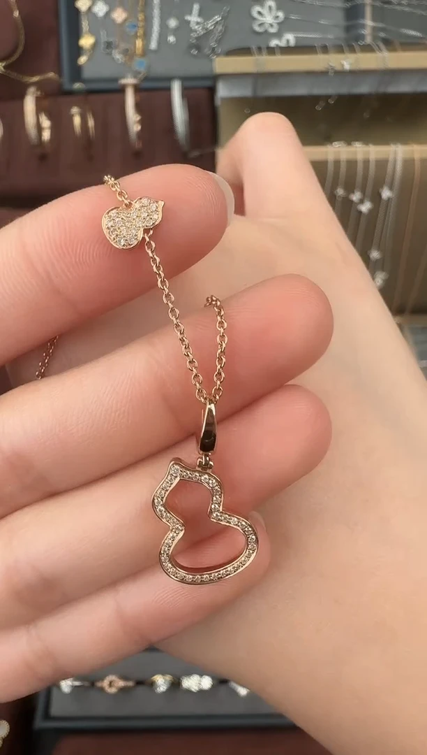 【闪购商品】钻石项链18K金镶嵌双葫芦项链