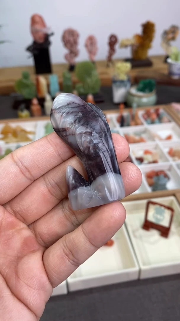 老挝石紫云山子笔搁1.5*3*6