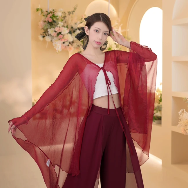 3686 D舞蹈服女现代形体练功跳舞专用成人前系带大袖罩衫