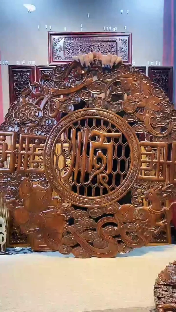 香樟木木雕款78厘米福禄寿喜顺