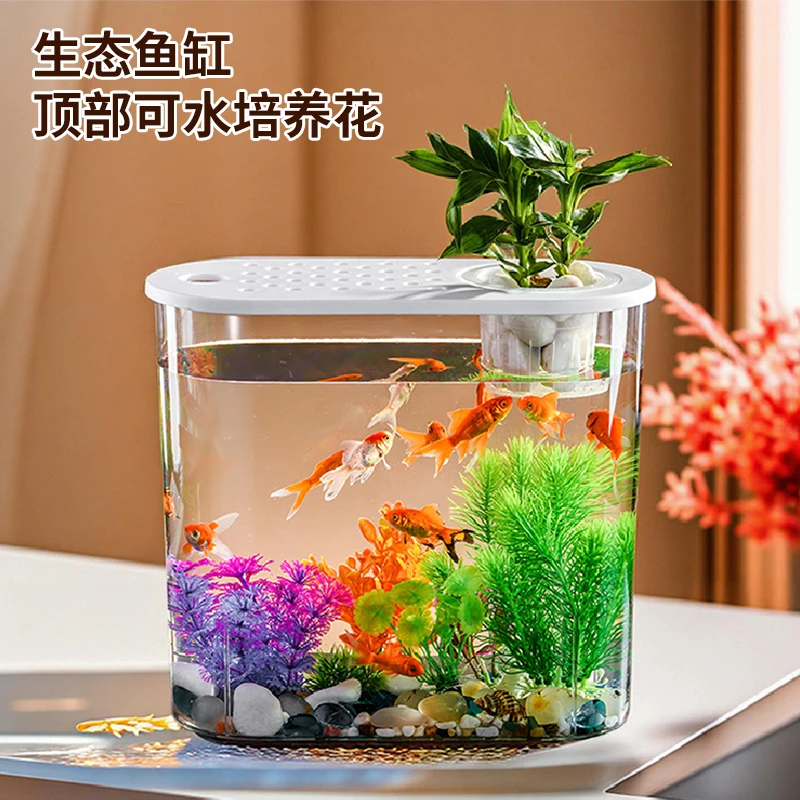 桌面鱼缸微景观金鱼斗鱼小型观赏鱼缸家用客厅塑料裸缸