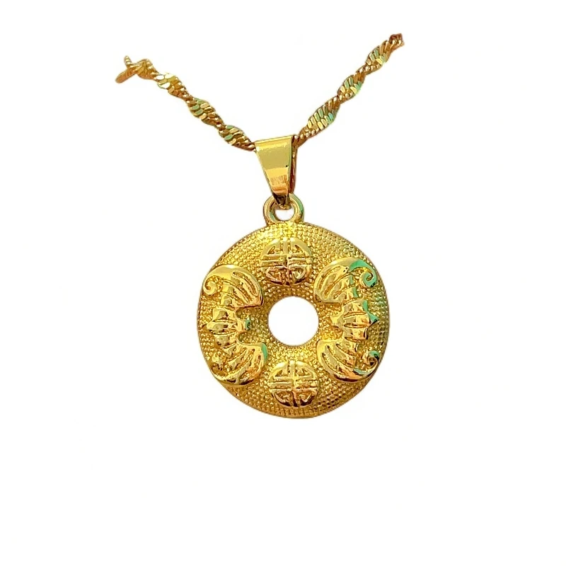 萌缇慕 合金吊坠 MengTiMu双蝙蝠平安扣吊坠赠项链百搭挂坠金色