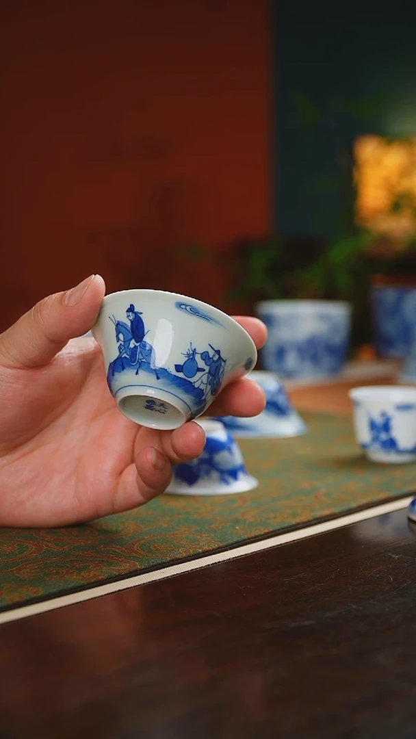 杯天心雅器仿康熙人物进京赶考若深杯
