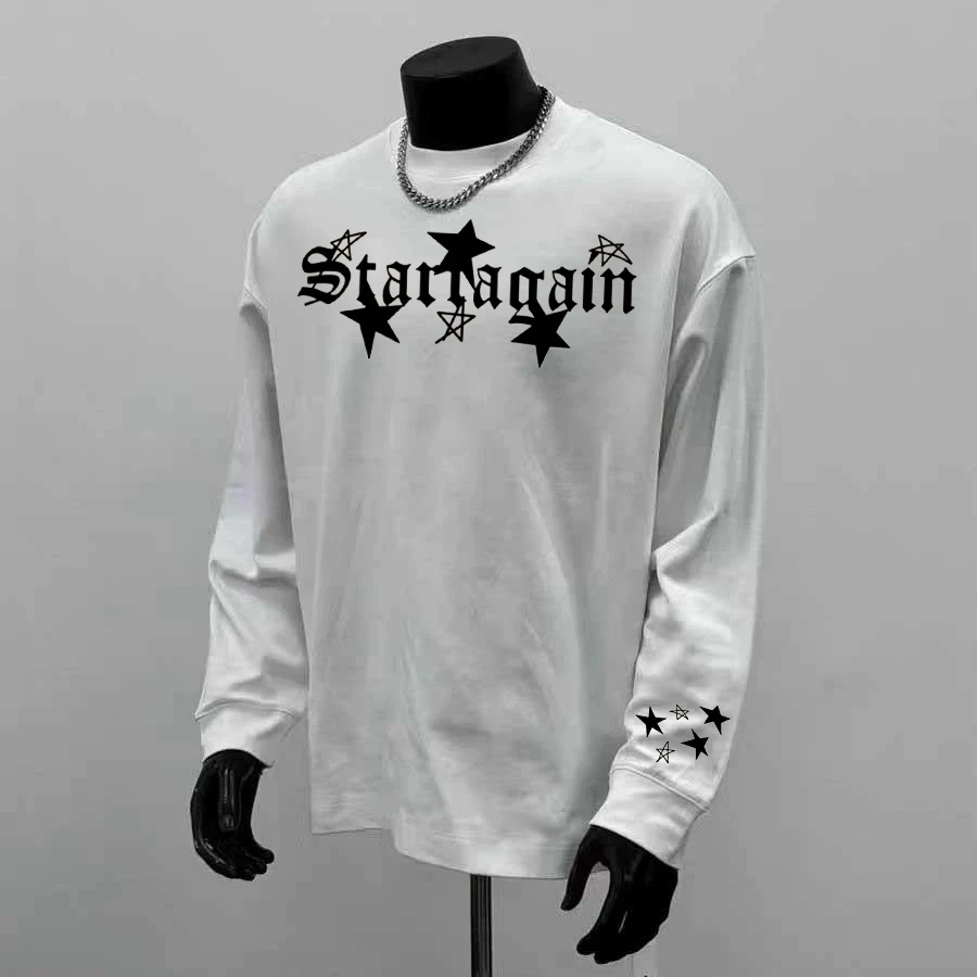 230g！重磅不透星星潮流简约设计师印花秋冬长袖百搭宽松上衣透气