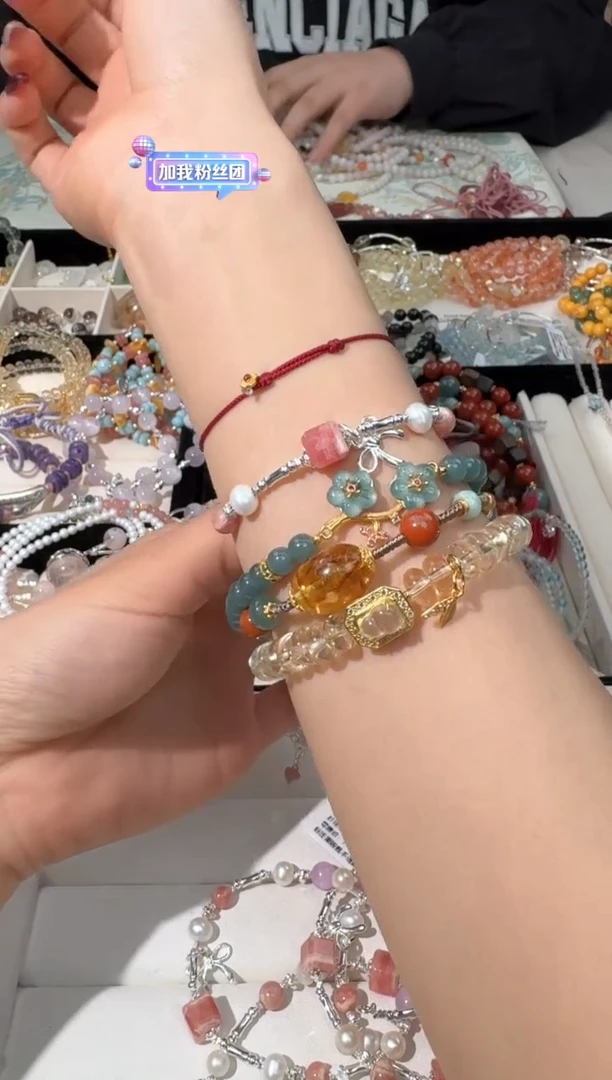 【闪购商品】淡水珍珠颈饰银S925镶嵌W011珍珠红纹方块紫锂手链款