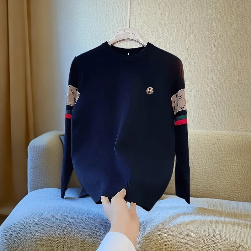 男士冬季时尚轻奢针织衫 百搭撞色打底衫 宽松休闲上衣长袖潮流