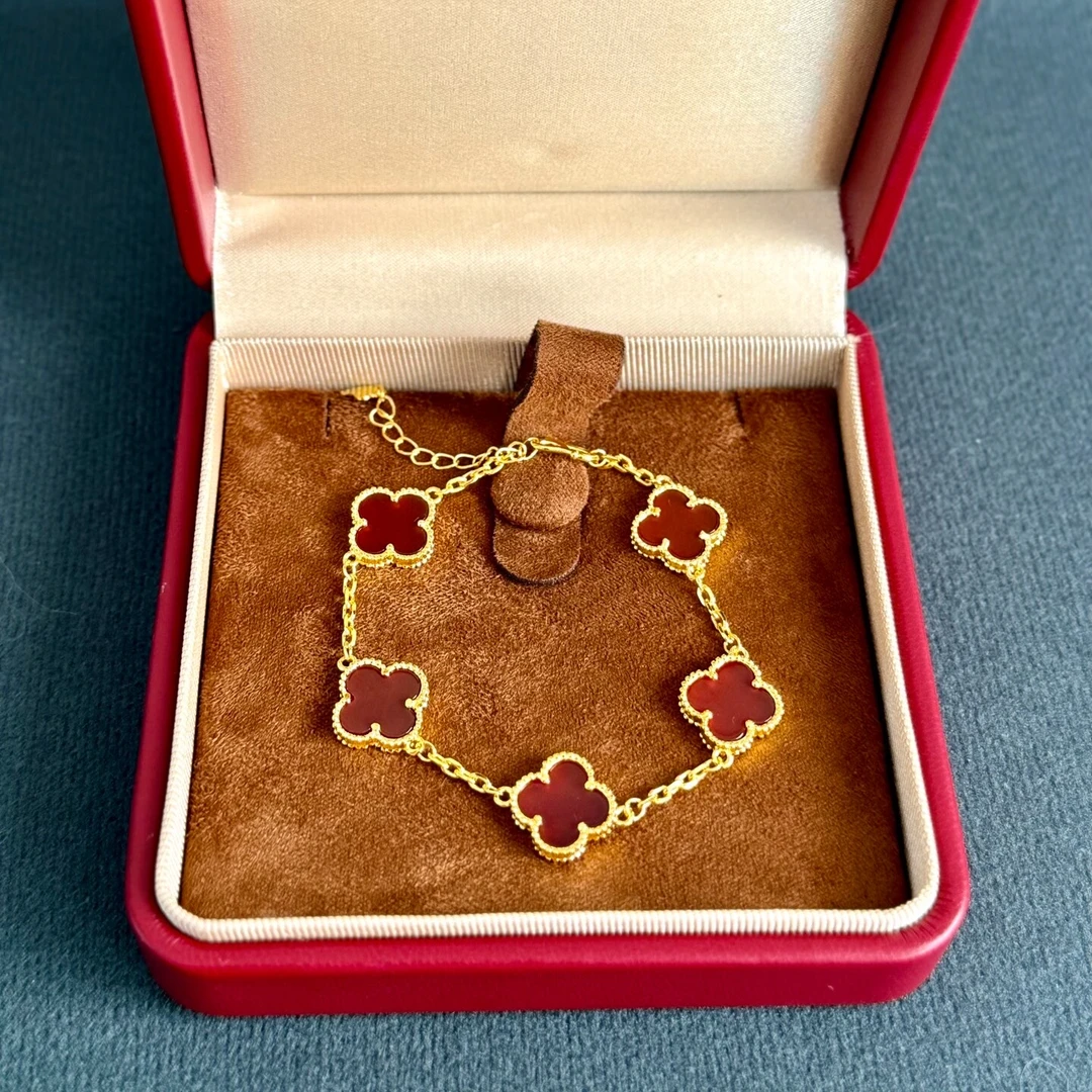 足银手链 足银999 大号16MM 四叶草手链轻奢气质时尚百搭红色