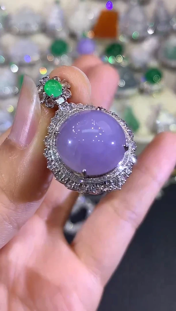 吊坠(不含链)18K金镶嵌翡翠B213 紫货有色差