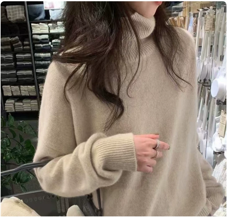 【女高反】女高领加厚宽松慵懒风毛衣针织衫秋冬新款纯色套头衫