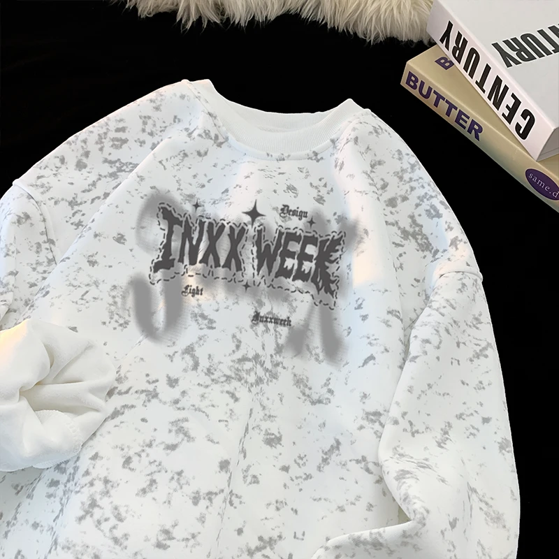 美式扎染圆领卫衣男秋季新款印花上衣长袖T恤休闲宽松潮流潮牌ins