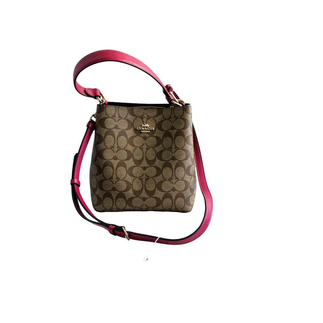 95新 COACH/蔻驰 coach 棕老花水桶包  020106