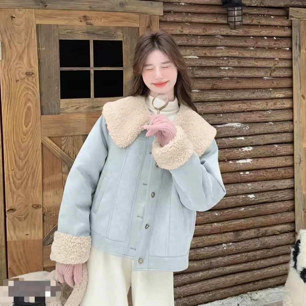 娃娃领女短款冬季小个子绒加厚派克服外套时尚洋气秋冬