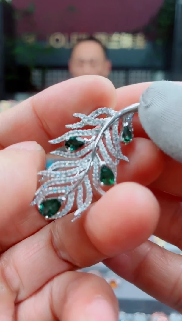 银S925镶嵌胸针碧玺碧玺胸针