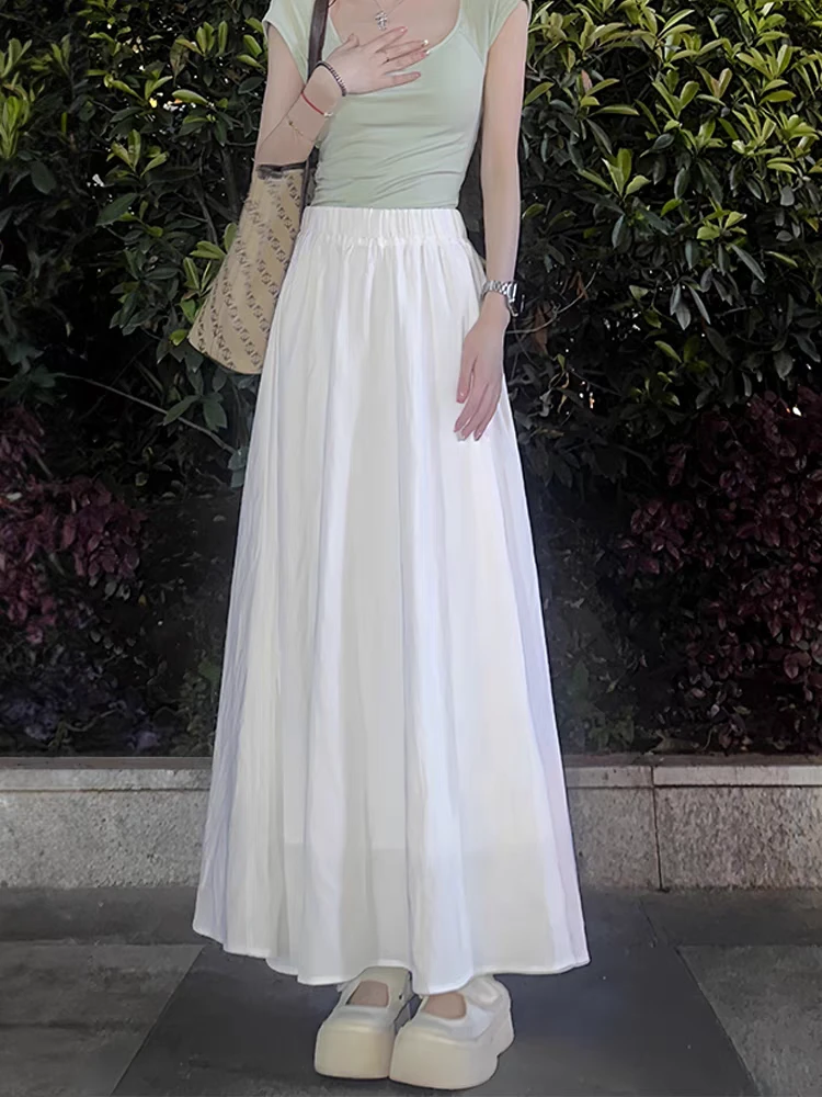 白色半身裙女夏季薄款高腰遮跨显瘦垂感中长款A字裙QZ2276