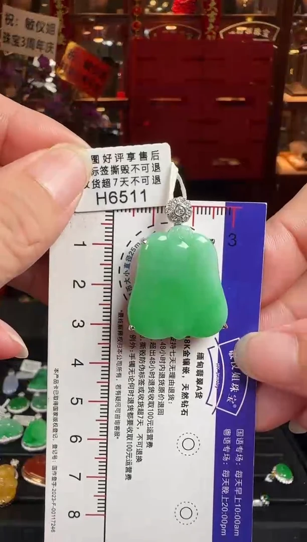 翡翠18K金镶嵌颈饰H6511绿福瓜