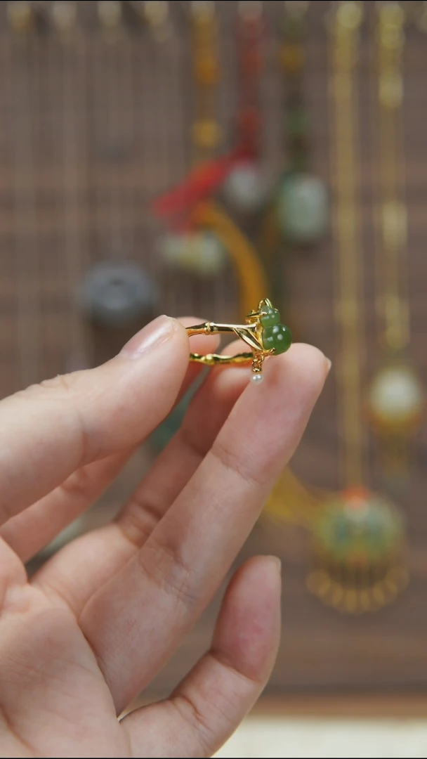 和田玉银S925镶嵌吊坠(不含链)和田玉葫芦戒指