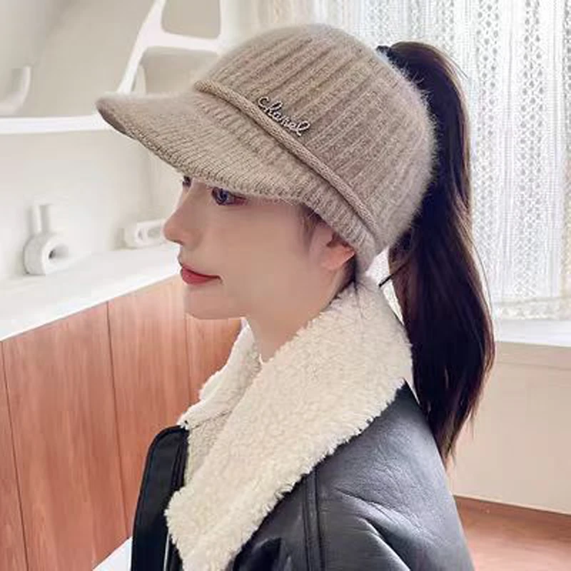 新款空顶帽女秋冬季出游保暖休闲毛线帽韩版跑步针织百搭鸭舌帽潮