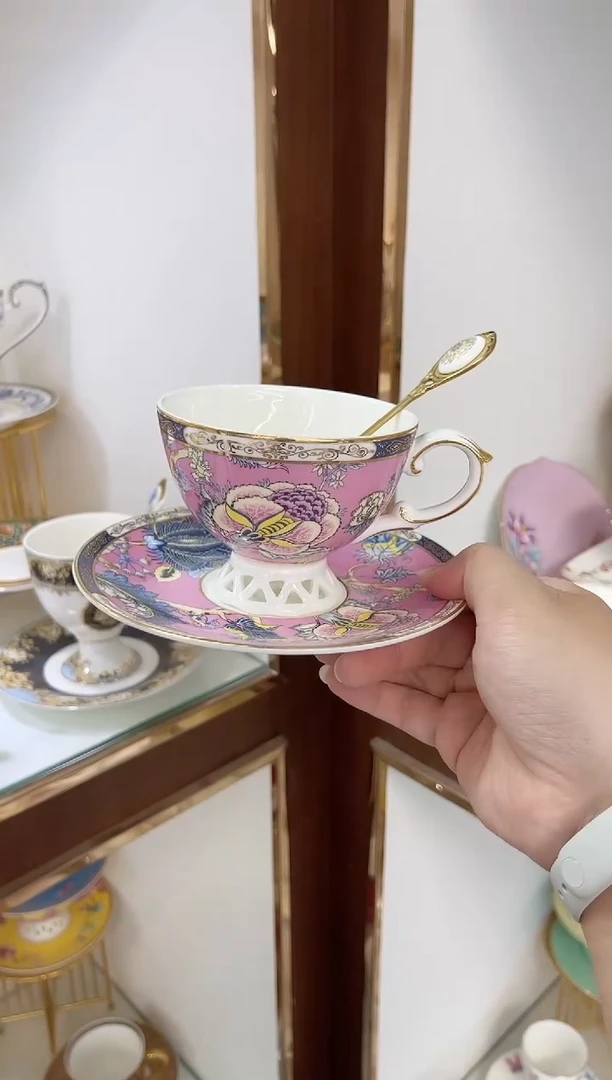 36%以上骨粉骨瓷咖啡杯碟配金勺