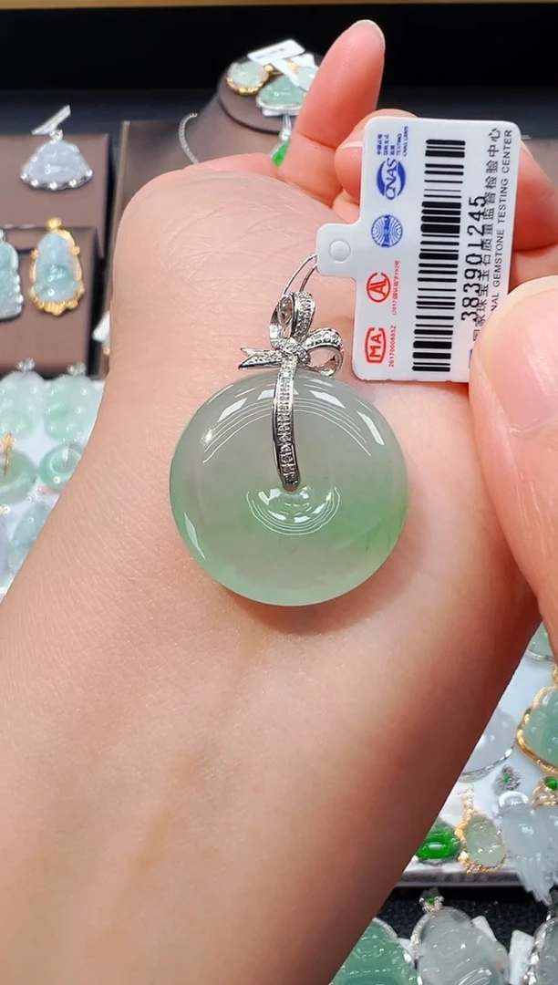 吊坠(不含链)18K金镶嵌翡翠平安扣吊坠1245