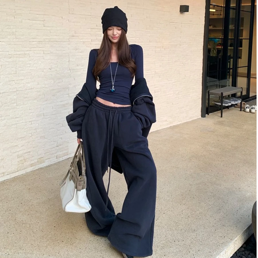 休闲运动时尚套装慵懒风连帽外套女长袖打底衣秋冬抽绳宽松阔腿裤