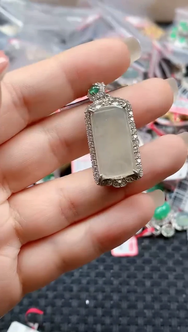 银S925镶嵌戒指翡翠天然A货缅甸翡翠