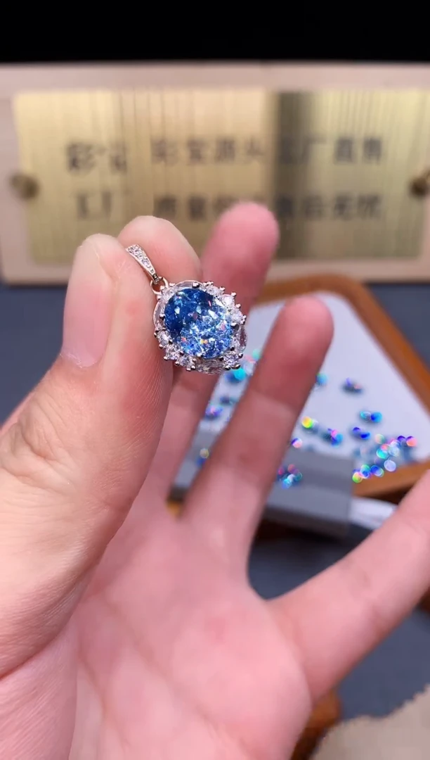 海蓝宝石颈饰银S925镶嵌4863