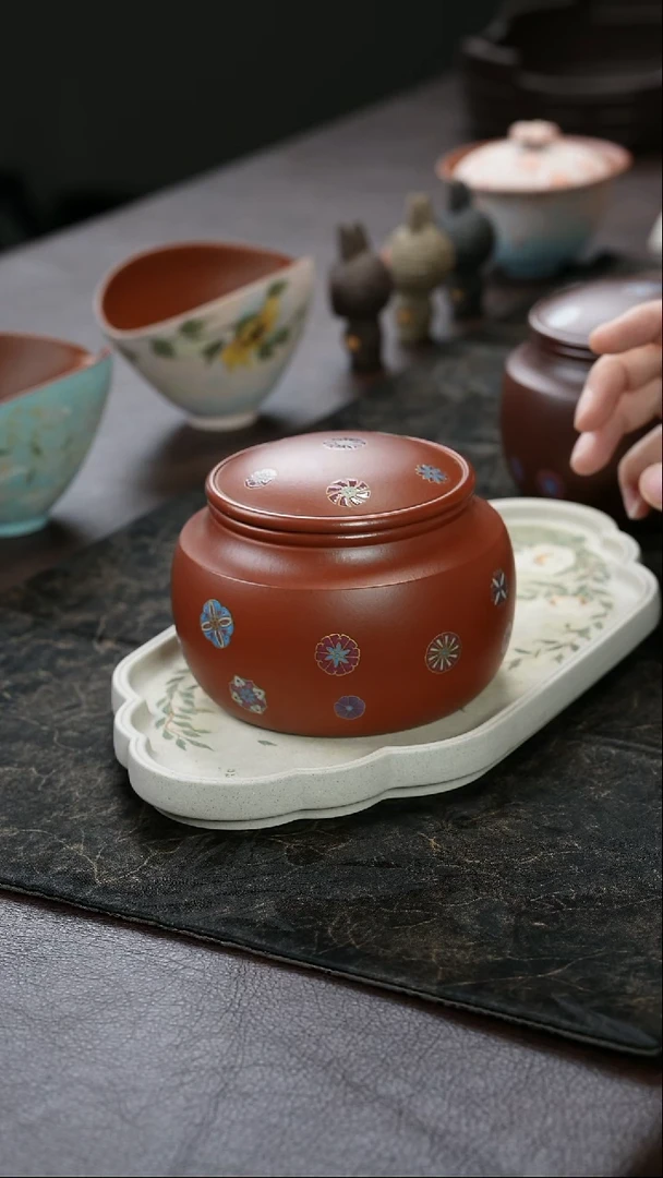 茶杯紫砂1九隐茶器朱泥紫砂茶叶罐