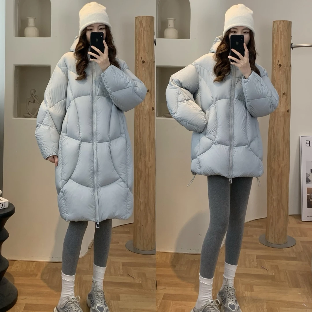 【显眼包】90白鹅绒-原创设计弯刀袖立体裁剪中长款鹅绒服0051