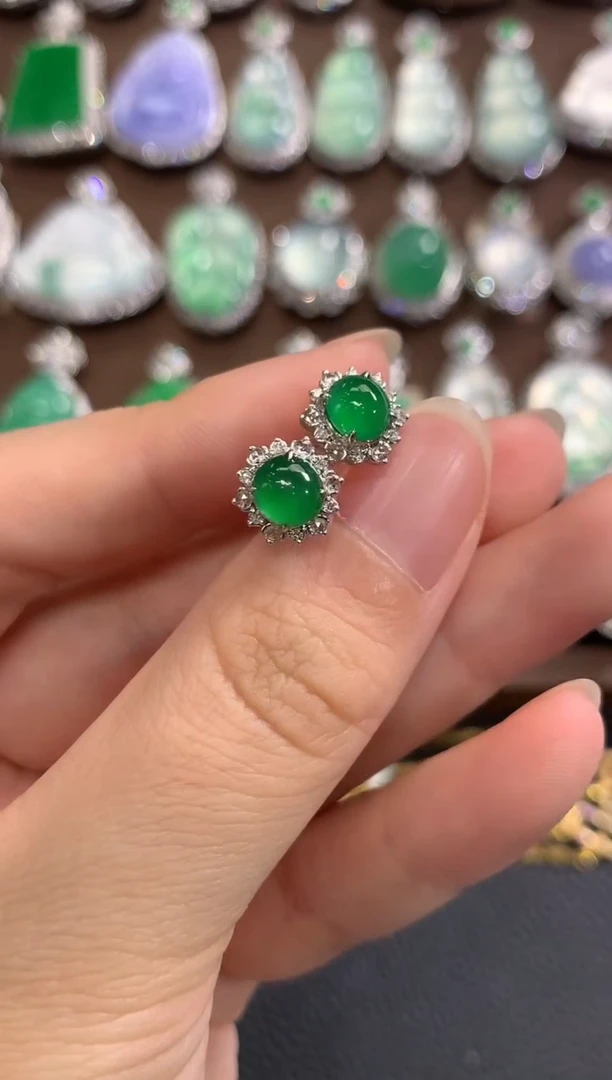 18K金镶嵌翡翠耳饰春日珠宝 C24