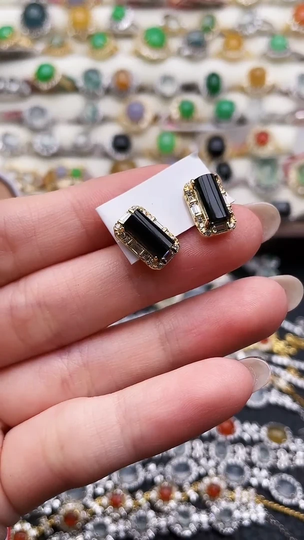 银S925镶嵌翡翠耳饰91