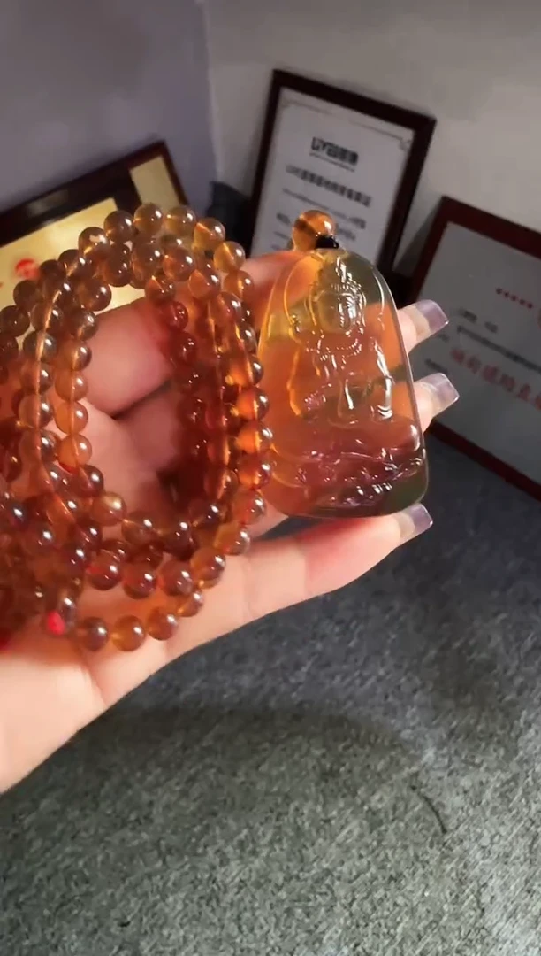 未镶嵌颈饰琥珀大*丶#49缅甸琥珀紫罗兰108+吊坠