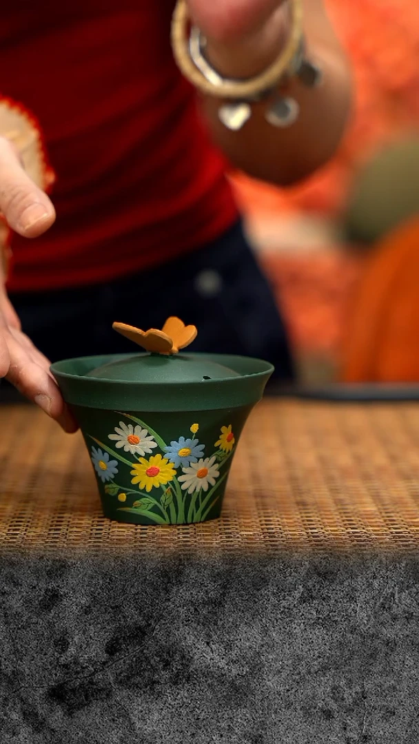 紫砂茶宠紫砂 宜兴紫砂  蝴蝶盖碗