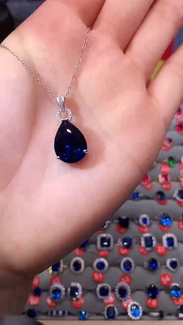 【闪购商品】蓝宝石吊坠(赠链)银S925镶嵌1111