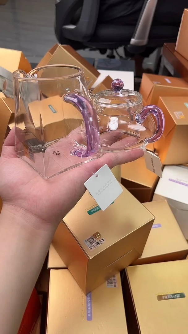 @@禾器晶彩瀚然茶海浅紫色+风迷喜乐壶浅紫色