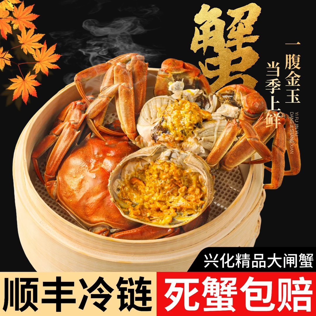 【活蟹】江苏兴化大闸蟹公蟹4.5两+母蟹3.5两5对10只顺丰冷链包邮